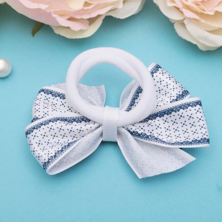 Hair gum "Schoolgirl" Bant Small pattern, 8 cm, white-blue-1