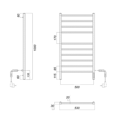 Domoterm electric heated towel rail "Quadro" P10, 500x1000 mm, right, chrome-4