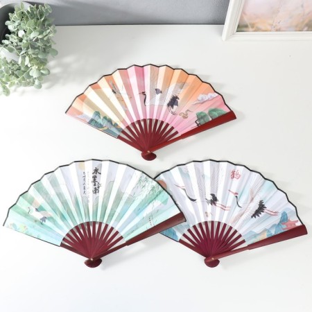 Fan wood, textile h = 26.8 cm "Cranes in the sky" mix