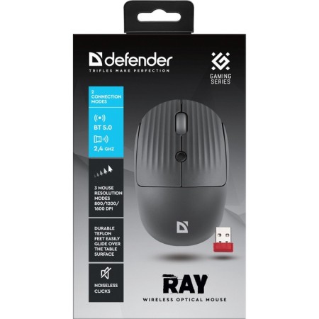 The mouse Defender Ray MM-032, wireless, optical, 1600 dpi, 1xaa (not in compls), black-5