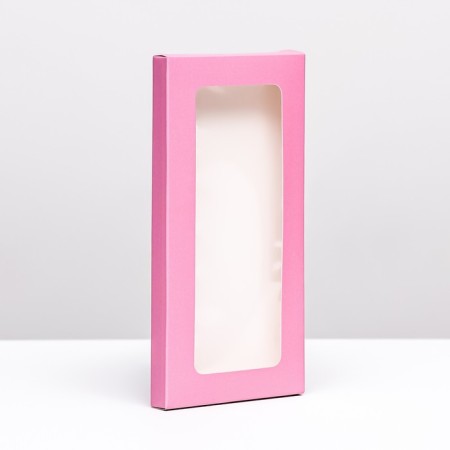 Gift box for chocolate tiles, with a window, pink, 17 x 8 x 1.4 cm