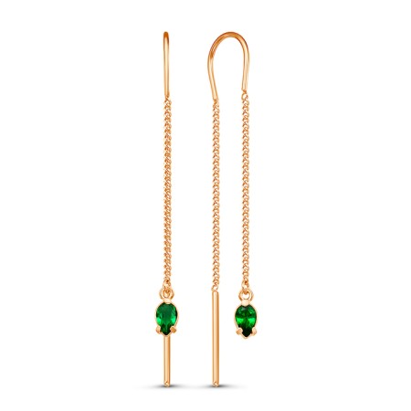 Hanging earrings "droplet", pink gilding, green color