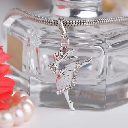 Charm "ballerina", white color in silver-1