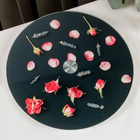 Glass stand for the cake rotating Magistro "Roses on the Black", D = 32 cm, Black Color Black-1