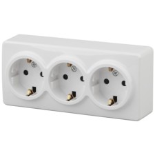3x2p+E Schuko rosette with curtains, 16A-250V, IP20, OU, Era Expert, White