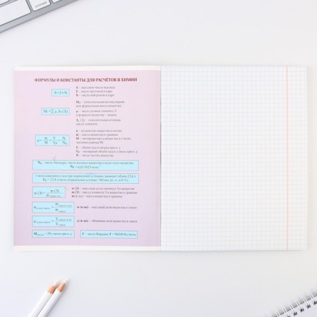 An objective notebook 48 sheets, A5, gradient, with reference materials “September 1: Chemistry”, cover coated cardboard 230 gr., Inner block in a cage 80 gr., Beliac 96%, block No. 1.-2