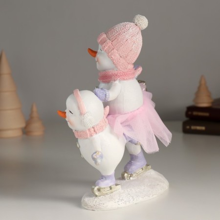 Souvenir Polystone "Happy Snowmen on Skates" 17x6x18 cm-3