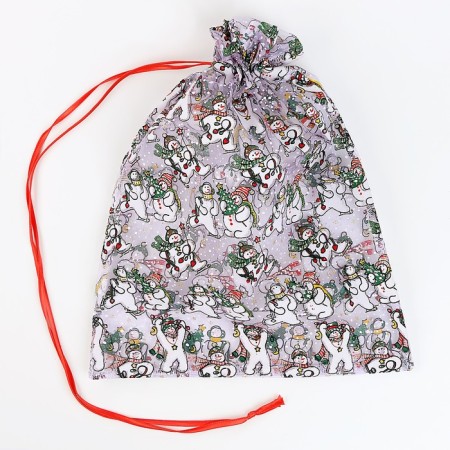 Gift bag "Snowmen with Christmas trees", p. 45 × 35 cm, organza-1