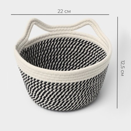 Basket for storage ladled handmade LadOM "Cats", 22 × 22 × 12.5 cm, black and white color-2