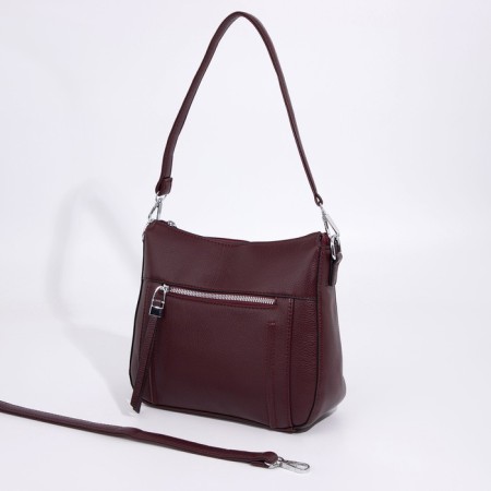 Cross-Bodi bag with zipper, burgundy color-2