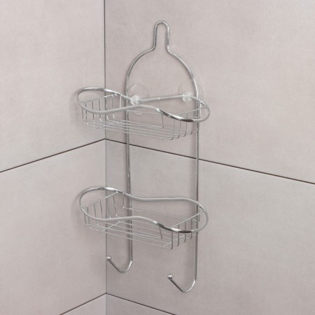 2-tier shelf on the suction cup “Wave”, 25 × 11 × 45 cm, 2 hooks, chrome color-1