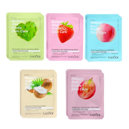 A set of moisturizing, fabric facial masks "Botanika No. 2", 10 pcs