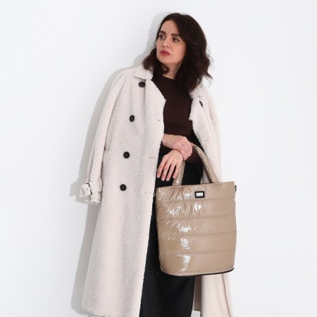 Luggage bag, external pocket, long belt, beige color-7