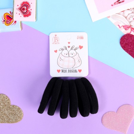 Hair elastic band "Zayshka" (set 6 pcs) my love couple, 4 cm, black