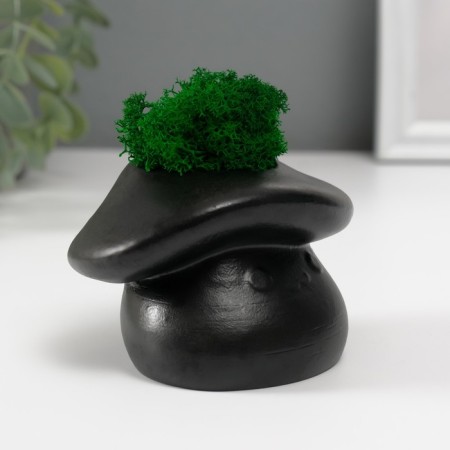 Concrete Kashpo "Mushroom" with moss 10x8x6.5 cm black (moss green stabilized)-2