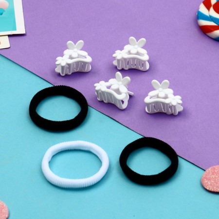 Hair set "Galey" (3 elastic bands 5 cm, 4 crab 2.5 cm) chamomile arc, white-1