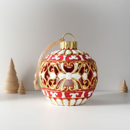 Souvenir Polystone Light "New Year's ball red with white patterns" 16.5x16.5x20 cm-2