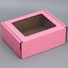Box a gift team with a window, packaging, “pink” 27x10x21 cm