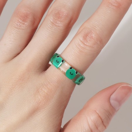 Ring "Transparent" frogs, green color, 17 size