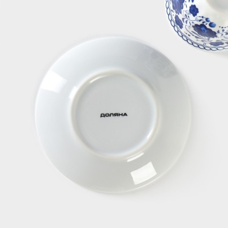 A set of tea ceramic shares "Russian pattern", 4 items: 2 cups 210 ml, 2 saucers d = 14.1 cm, blue blue color-6