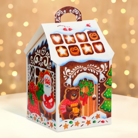 New Year. Gift box New Year's house new "gingerbread" 12 x 12 x 19 cm.