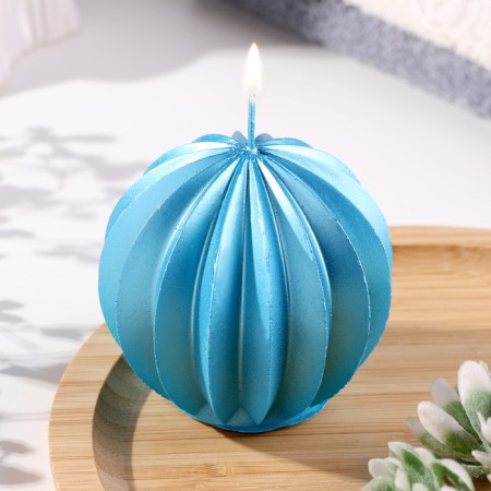Figure candle "Faced ball", 6.5x6.5 cm, turquoise