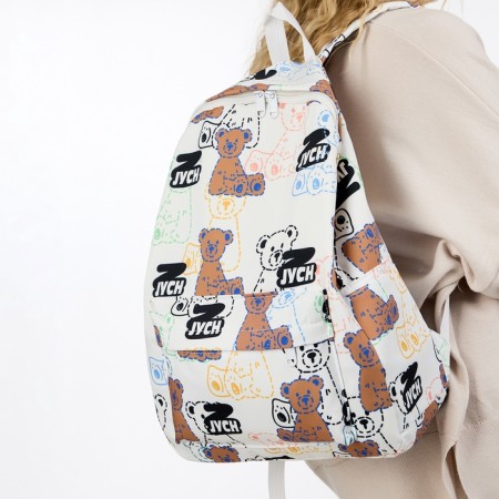 School backpack on lightning from textiles, external pocket, white/black color-6