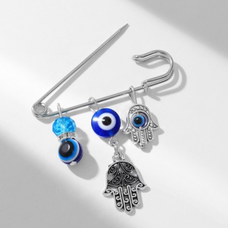 Pin-shaped 3 suspensions “Hams Hand with Bead”, 5 cm, blue color in silver-3