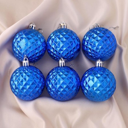 Set of balls plastic D-6 cm, 6 pcs "Volumetric mesh" blue