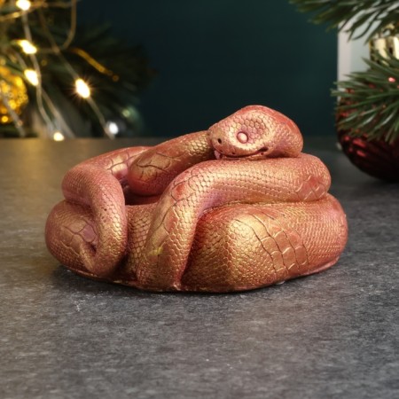New Year. Symbol 2025. Figure "Snake Leia" burgundy with gilding, 4x6.5x7.5cm-1