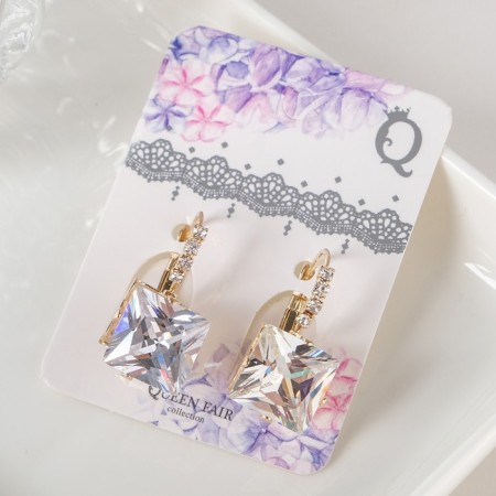 Earrings "Zirconium" mini, square, white color in gold-2