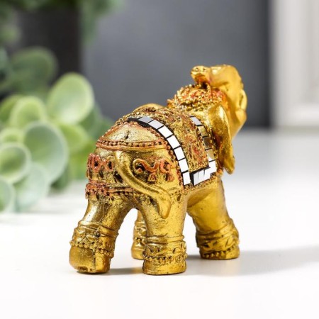 Souvenir "Golden Elephant with Mosaic of Mirrors" 5.2x6x3 cm-3