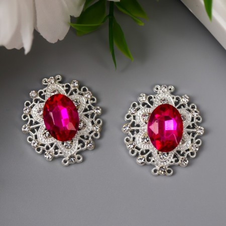 Decor for creativity Metal "Medallion Patal" bright pink crystal set 2 pcs 2.6x2.4 cm 1071417