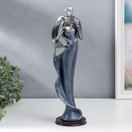 Souvenir Polystone "Kiss" rhinestones silver and blue 36x10x10 cm