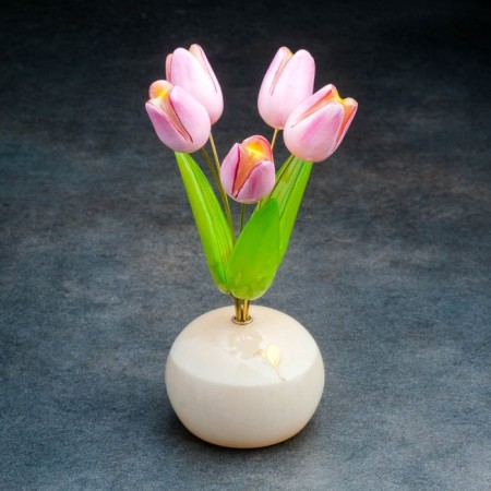 Souvenir "Tulips in a vase", 5 flowers, small, pink, selenite