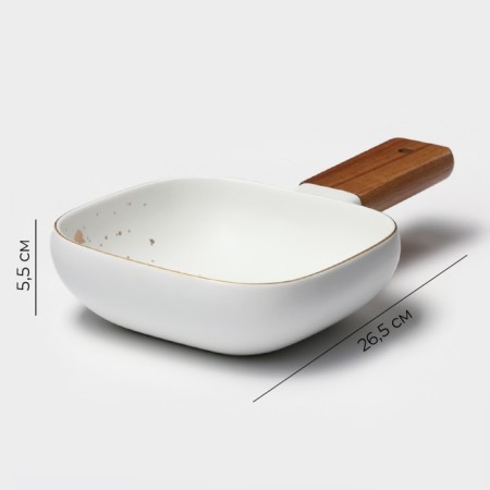 Porcelain dish for serving with a wooden handle Magistro, 15 × 15 cm, white color-2