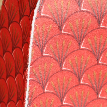 Set for a bath with a print "Fire Dragon": a hat, slippers, rug, red-1