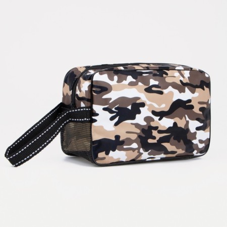 Cosmetic bag with lightning, brown color/camouflage