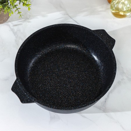 Frying "granite Star", 4 l, d = 30 cm, glass cover, anti -stick coating, black color-3