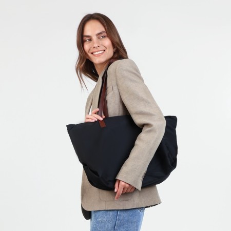 Soper bag with zipper, black color-6