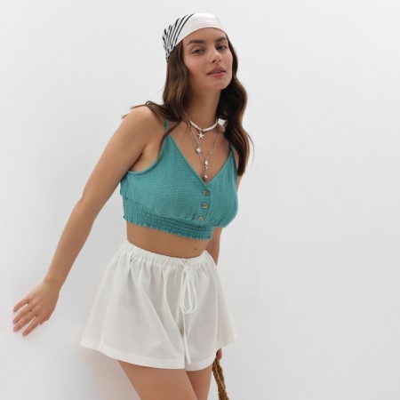 TOP shortened female Mist Muslin size XS, col. turquoise-3