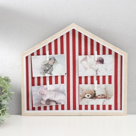 Photo frame plastic, textiles on 4 photos "Sweet house in red striped" with clothespins 40x35 cm