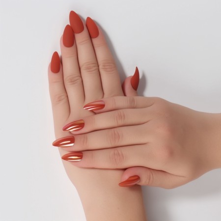 False nails, 24 pcs, with glue plates, the shape of almonds, matte/holography, coral color-9