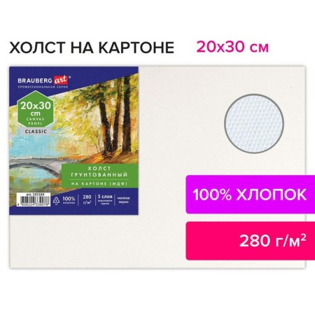 Canvas on cardboard (MDF) cotton 100% 20*30 cm 280g/m2 acrylic soil m/s Brauberg 192184-2