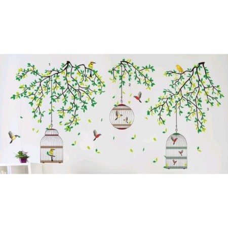 Sticking plastic interior color "Birds in cells in the garden" 60x90 cm