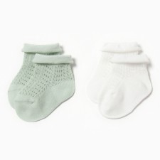 Set of socks of crumb I am Basic Line, 2 pairs, 0-6 months., Green/beige