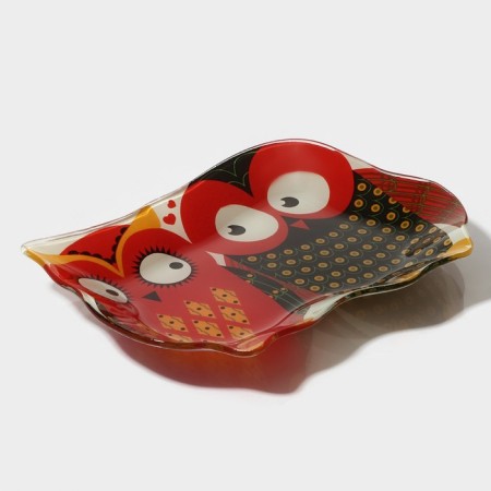 Glass Serving shares "thoughtful owls", 18 × 13.1 × 1.9 cm, red color-2