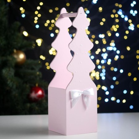 Gift box "Christmas tree" (12*12*42) tree, MDF 6 mm, painted, decorated, pink pastel-white-1