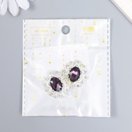 Decor for creativity Metal "Medallion Patal" dark violet crystal set 2 pcs 2.6x2.4 cm 107-3