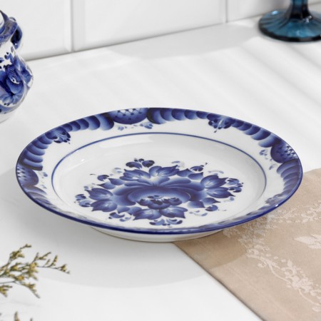 Plate "flowers", flat, d = 24 cm, h = 2 cm, gzhel